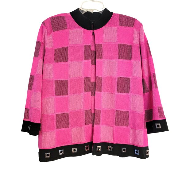 Ming Wang Plaid Grommet Open Cardigan Jacket - Picture 2 of 7